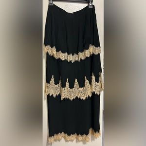 Champagne & Strawberry Black & Cream Pleated Layered Lace Maxi Skirt